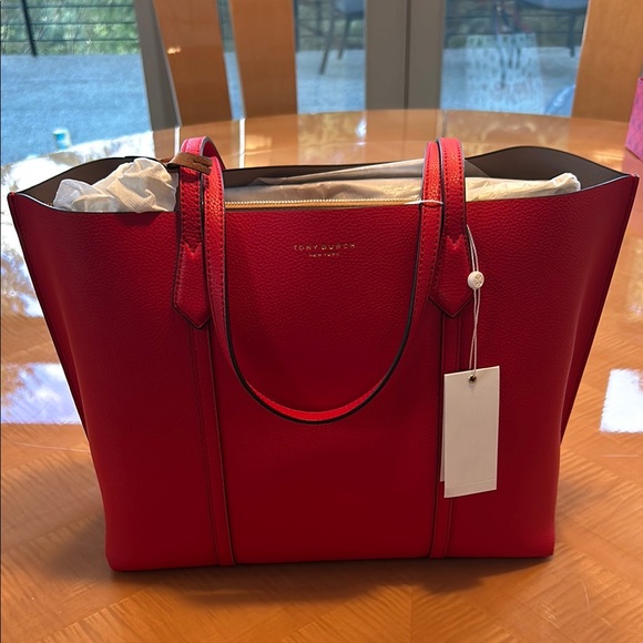 Tory Burch Red Leather Tote Bag
